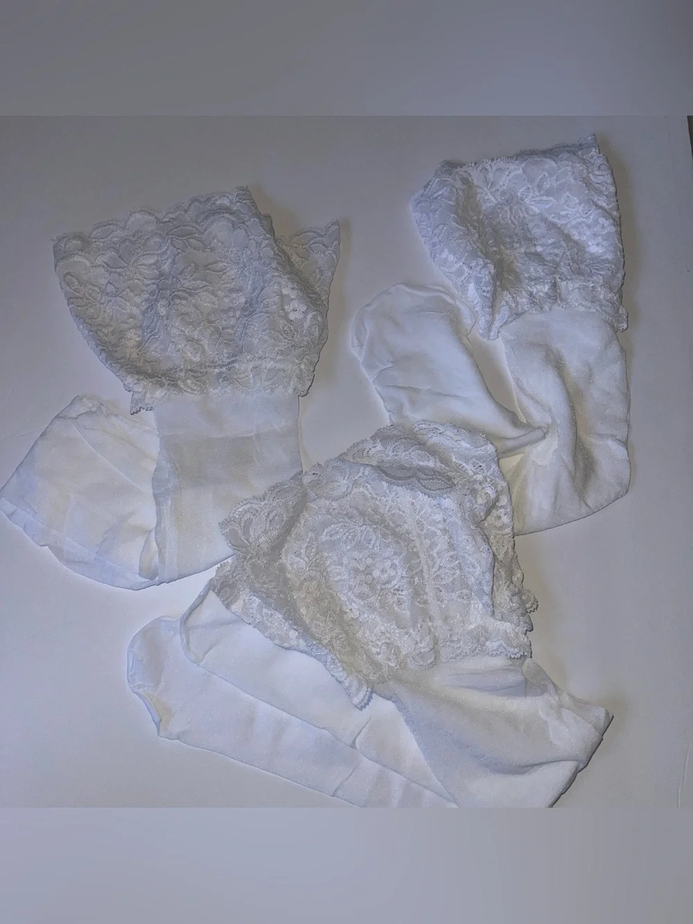 NWOT Lot of 3 Pair White Lace Trim Women's Stockings - Sheer Socks Thigh Hi